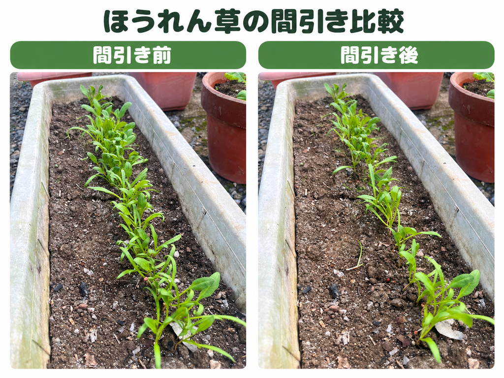 ほうれん草二回目間引き